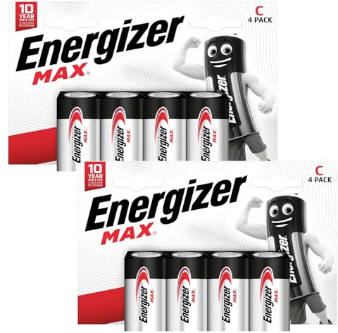 C Batteries, Energizer Max 8 Pack - Super Alkaline Size C batteries 10x Lasting LR14 MN1400 Battery 1.5v For any devices | toys | fairy lights | household remotes applications | Flashlights | Clocks |