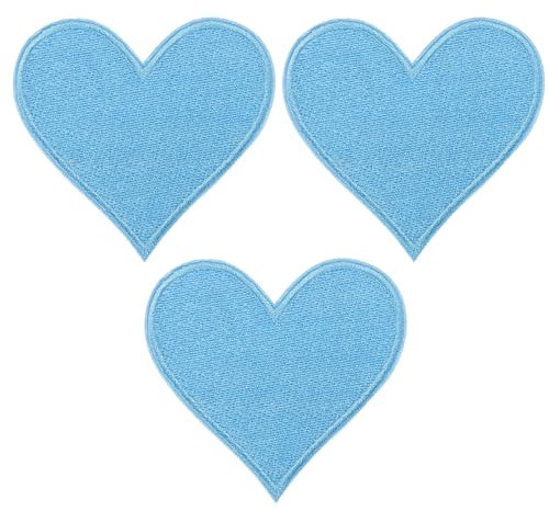 PATIKIL Iron-on Patches, 3 Pack Heart Shaped Sew Embroidered Patches Love Appliques Embellishments for Clothing Jackets Hat Backpack Repairing Decorations, Sky Blue