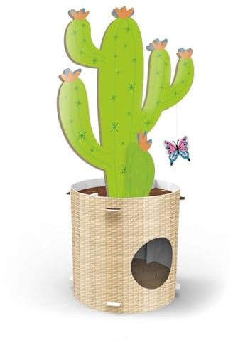 Record Kratzbaum Cactus 4-in-1-Funktion Kartonmaterial mit Catnip für Katzen | Farbe Havanna, Größe 35 x 90 cm