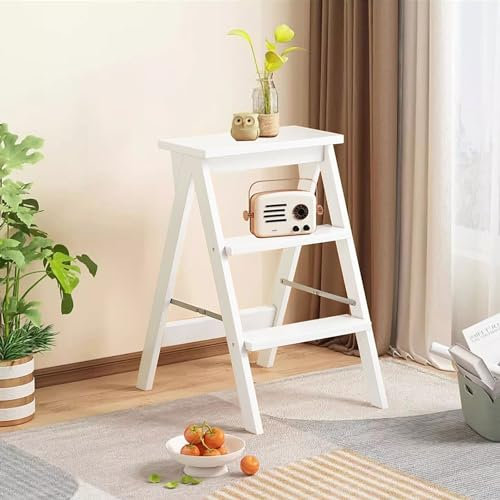 Klappbarer Leiterhocker, Faltbare Regalleiter | Rutschfester hoher Pedalhocker | Lagerregal | Modischer klappbarer Treppenstuhl aus Holz | Tritthocker für die Heimküchenbibliothek (Farbe : A)