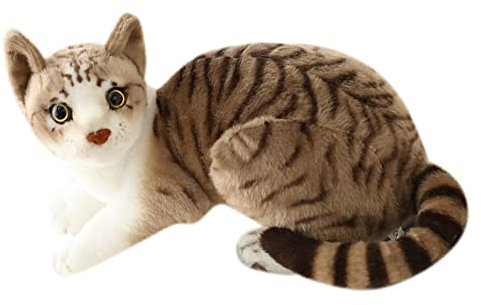 Kuscheltier Lebensecht, 30cm Simulation Kurzhaar Nette Katze Puppe Flauschigen Plüsch Kätzchen Liegend Stofftier Echt Siamesische Plüschfigur Spielzeug für Kinder Frauen