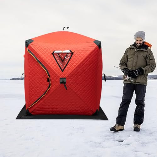 Konfiur Outdoor Faltbare Design Zelt, Eisfischer-Zelt Freistehend Zelt, Unterstand Eisangelzelt, Schichten Baumwollisolierung Zelt,1-2 Menschen EIS Angeln Zelt,145 * 145 * 165 cm