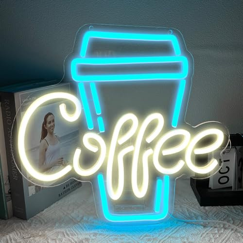 XJNOLGXIQU Kaffee Bar Neon Schild Coffee LED Schild Coffee Neonlicht Schriftzug Kaffee Leuchtreklame Wanddekoration Coffee Shop led schriftzug für Store, Cafe für Wanddekoration