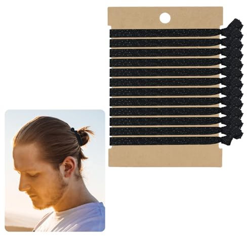 12 Stück Geflochtene Herren, Dutt Haargummi Geknotete Elastische für Männer mit Langen Haaren, Haargummi Baumwolle ohne Metall für alle Haare & Zopfarten (Schwarz)