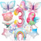 Schmetterling 3. Geburtstag Luftballon Deko für Mädchen - Feen Geburtstagsdeko Set mit Schmetterlinge Luftballon, Folienballon 3, Eelfen und Feen Ballon, 3 Jahre Mädchen Party Dekoration