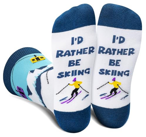 AGRIMONY Funny Skiing Socks for Men Teens - I'D RATHER BE Socks - Fathers Day Novelty Gifts for Dad Husband Brother Crazy Socks-Valentines Birthday Fun Gifts Ideas Christmas Stocking Fillers