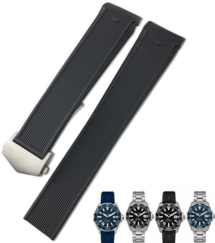 KDEGK 20 mm 22 mm Naturkautschuk-Armband, für TAG Heuer Aquaracer 300 500 Watch Taucharmband, Sport-Silikon-Armband(Black silver,20mm(41mm Dial))