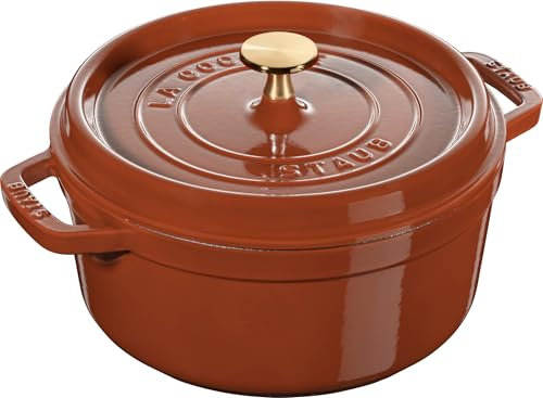 STAUB ROUND CAST IRON COCOTTE, CINNAMON, 22CM, BRASS KNOB