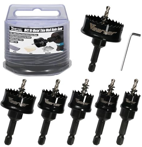 Vearter Bi-Metal Hole Saw Sets 6PCS, 16-40mm Cobalt M42 Bimetal Circular Hole Drill Kit Hex Shank, Thin Wall Wood Drill with Arbors, for Wood, Metal, Copper, Plaster, PVC, Steel Plate, Drywall