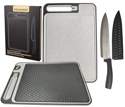 Tabla de cortar de acero inoxidable para cocina, tabla de cortar de doble cara, paja de trigo PP, tabla de cortar apta para lavavajillas, diseño de malla resistente a los arañazos, antideslizante,