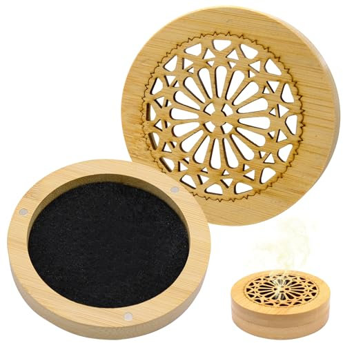 HVIHWI 2 Pièces Pierre à Parfum pour Huiles Essentielles, Diffuseur D'Aromathérapie en Bambou avec Boîte à Encens, Portable pour Chambre, Salle de Bain, Voiture et Voyage, Diffuseur D'Arômes Naturels