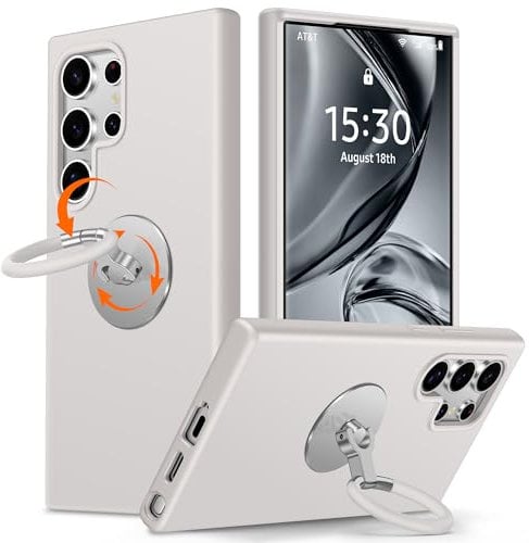 XYZ for Samsung Galaxy S22 Ultra Case With Stand, Rotatable Soft Liquid Silicone Ring Holder Kickstand, Anti-Scratch Shockof Protective Phone Case Cover for Samsung Galaxy S22 Ultra, Stone