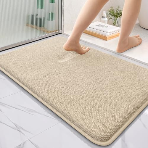 Homaxy Memoryschaum Badematte rutschfest Badezimmerteppich- 60x90 cm, Beige | komfortabel&dick, hervorragende wasseraufnahme, rutschfeste PVC-rückseite, maschinenwaschbar, pflegeleicht, breite anwendung