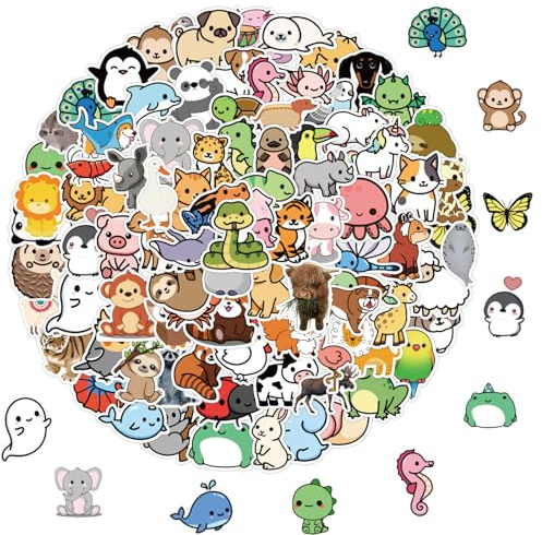 100Pcs Animal Stickers for Kids,Cute Sticker Pack, Teacher Reward Prizes for Kids, Waterproof Vinyl Stickers for Laptop Scrapbook Journal Skateboard Suitcases Guitar Water Bottle etc