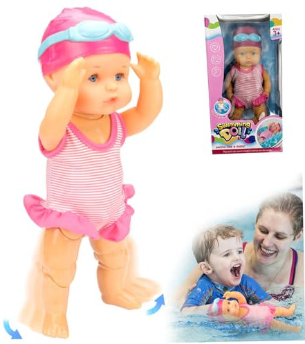 Pesoncarl Poupée bébé Natation avec Une poupée de Natation Brasse à Batterie Mobile à mobilière avec Un Costume Amovible bébé imperméable réaliste pour Baignoire de Piscine, Pas Batterie, Jouets