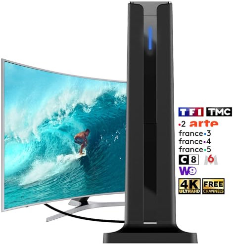 Antenne TV Intérieure 360° – Réception Omnidirectionnelle, Compatible 4K UHD et TNT HD, Antenne Numérique pour Téléviseur, Câble Coaxial 3 mètre