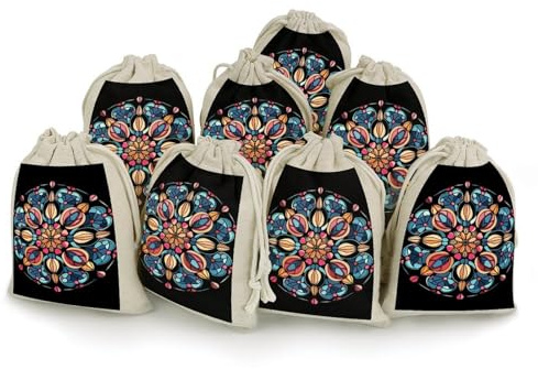 LYDSKGEQ Baumwollbeutel mit Kordelzug, wiederverwendbar, Art-Deco-Glasbeutel, leer, Jutebeutel mit Kordelzug, Musselintasche, Schmuck-Geschenkbeutel für Party, Hochzeit, Zuhause, Aufbewahrung (12,7 x