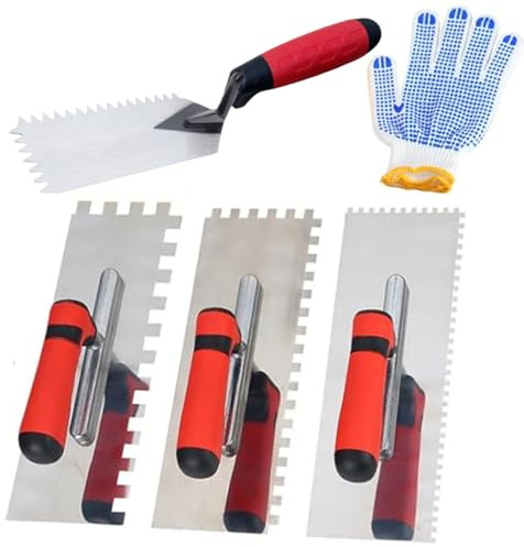 ESreake 5Pcs Square Notched Trowel Set,Stainless Steel Concrete Trowels Margin Flooring Trowel,Masonry Hand Tool with Soft Grip Handle for Wall Floor Tiling Installation