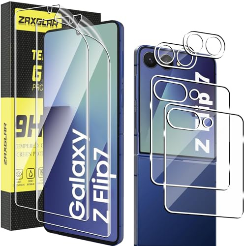 ZAXGLAR Pellicola Vetro Temperato per Samsung Galaxy Z Flip7 /Flip 7 5G, 2+2+2 Pezzi Interna TPU Pellicola Protettiva+ 9H Anteriore Vetro Temperato+ Pellicola Fotocamera