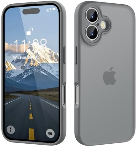 KPPIT for iPhone 16 case,Gray | [Shockproof Military Grade Drop Protection] [Frosted Translucent]