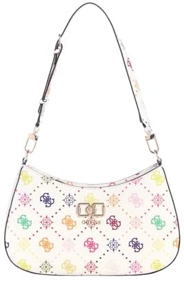 GUESS borsa a tracolla Emelie Logo Top Zip Shoulder Bag Multi Logo bianco