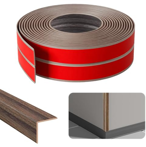 Plinthes murales autocollantes, 2 cm x 2 cm x 12 m, plinthe d'angle autocollante, plinthe flexible en PVC pour la protection des bords, baguette pour portes, fenêtres, murs (veinage en bois de santal)