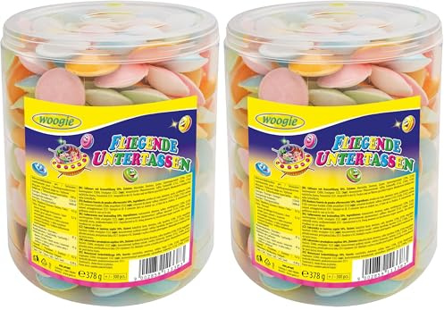 Fliegende Untertassen – 378g – Bunte Retro Süßigkeit mit Brausefüllung – Perfekt für Kindergeburtstag, Party & Adventskalender (Packung mit 2)
