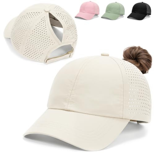 Kanzith Baseball Cap Damen Pferdeschwanz, Ponytail Kappe Schirmmütze | Schnell Trocknend, Atmungsaktive Mesh Sommerkappe mit verstellbarem Verschluss - perfekt für Running Fitness Tennis Outdoor