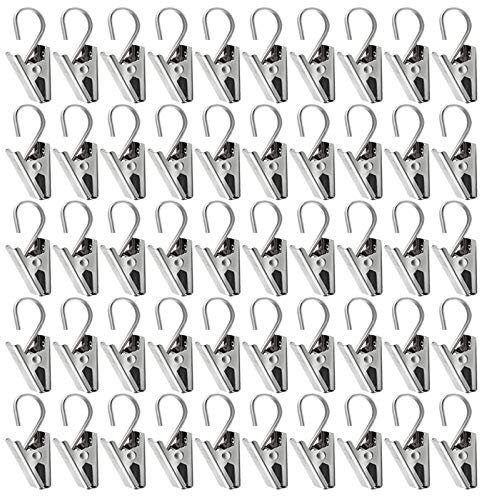 Teenitor 50 PCS Stainless Steel Curtain Clips With Hook for Curtain, Photos, Home Decoration Outdoor Party Wire Holder