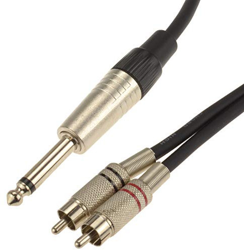 kenable 6.35mm Mono Jack to Red & White RCA Phono Plugs Soft Flex Cable 1.5m [1.5 metres]