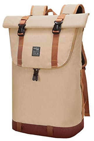 EverVanz Laptop-Rucksack, wasserdichter Reiserucksack, Rucksack für Damen und Herren, leicht, lässig, elegante Schultasche, kaki, L, Kompakt, elegant