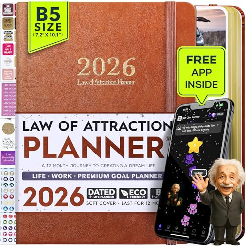 Law of Attraction Terminplaner 2026 – Wochen- & Monatsplaner Januar–Dezember | Life Organizer für Ziele, Produktivität & Achtsamkeit | Dankbarkeitstagebuch, Sticker & Geschenkbox