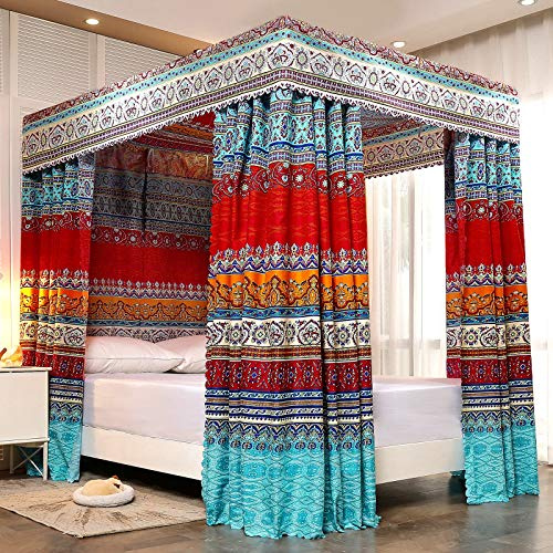 Pangzi Böhmische Bettvorhang, Himmelbett Stoff, 4 Ecken, Betthimmel, Bettvorhang, Vorhänge für Erwachsene und Mädchen (voll, Stil A)
