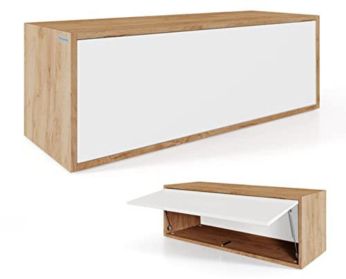 PLATAN ROOM Hängeschrank Schrank 60 cm 80 xm 100 cm Küchen-Klapphängeschrank für Bad, Flur, Wohnzimmer Wandschrank (Eiche Gold + Weiß, 100 x 35 x 35)