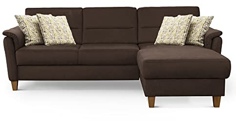 CAVADORE Ecksofa Palera / Federkern-Sofa in L-Form im Landhausstil / 244 x 89 x 163 / Mikrofaser-Bezug, Braun