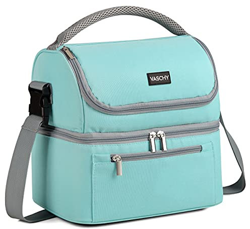VASCHY Sac Isotherme Repas, 13,4L Grand Imperméable Glaciere Femme Homme Enfant 2 Compartiments Cooler bag pour Bureau Scolaire Voyage Pique-Nique Plage avec Bandoulière Turquoise