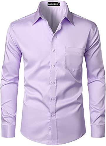 PARKLEES Chemise boutonnée élégante à coupe ajustée, manches longues et poche, style urbain, décontracté ou affaires, pour hommes, lavande, XL