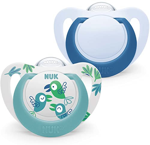 NUK Star Babyschnuller | 6–18 Monate | BPA-freie Silikonschnuller | Blue Birds | 2-teilig