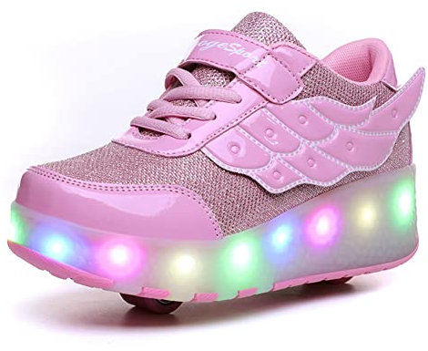 Aizeroth USB Aufladen 7 Farbwechsel LED Blinkend Schuhe Mit Doppelt Rollen Automatisch Räder Rochen Skateboardschuhe Outdoor Fitnessschuhe Gymnastik Laufschuhe Sneakers für Jungen Mädchen