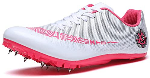 BLBK Spikes Atletismo 8 uñas Unisex Zapatos de atletismo juvenil con clavos y Sprint Hombre Niños y Mujer, Rosa., 35 EU