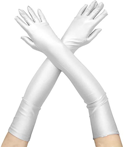 CHEERYMAGIC Long Satin Elbow Gloves - 1920s Style Dance & Opera Gloves for Wedding, Prom & Fancy Dress (White)