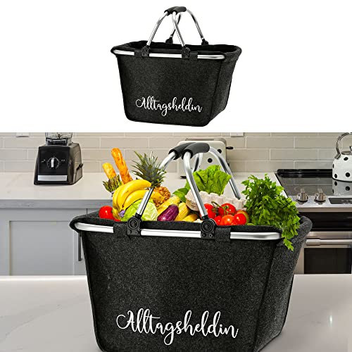 Einkaufskorb Alltagsheldin │dunkelgrau Aluminium 48x28x29cm Filz │ Korb Tragekorb Shopper (1 x Einkaufskorb dunkelgrau)