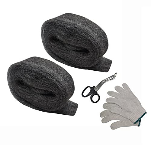 51buyoutgo 2 Packs Steel Wool Mice, 0000 Fine Wire Wool Rodent Control Cloth for Mice Rats, Hardware Cloth, Wirewool with Work Gloves and Scissors