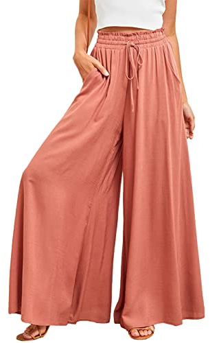 aromm Palazzo Femme Jambe Large Pantalons Taille Élastiquée Casual Longue Pantalon