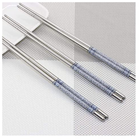 Bacchette riutilizzabili lavabili in lavastoviglie Chost cinese 1/2 paia Acciaio inossidabile Blu e bianco Porcellana Bacchette leggere e sane alla moda Metallo Design antiscivolo Cucina Stile class