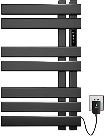 AHDFY 3 In 1 Led Electric Towel Rail Radiator with Thermostat, Towel Radiator Brackets Temperature Adjustable 45-70°, Timing 1-9 Hours, Radiator Brackets Heated Towel Rail Wall Mounted, 4 Modes,Black