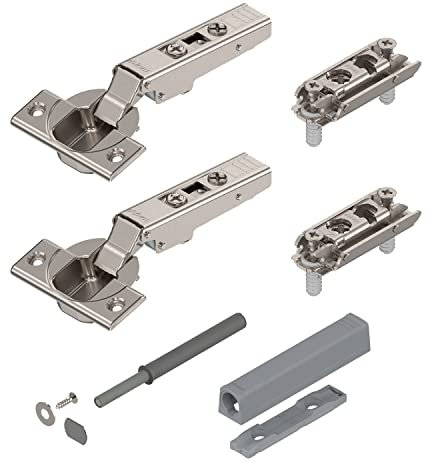 2 x siwitec Blum CLIP top 110° Scharnier zum Anschrauben mit TIP-ON, vernickelt, Eckanschlag, inkl. geraden Exzenter-Montageplatten