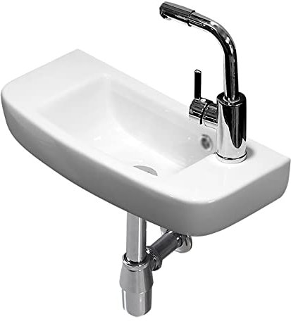 Badezimmerspüle Waschbecken Handwaschbecken Badezimmer-Wandwaschbecken Keramik weiß for kleines Badezimmer, rechts/links, mit Wasserhahn und Ablauf Waschtisch Waschplatz WaschschaleKeramik ( Color : R