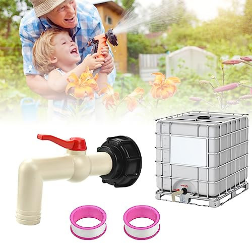 DOUSELLA 1 Zoll IBC Auslaufhahn mit Schlauchtülle 32mm Kugelauslaufhahn Schlauchanschluss Adapter S60x6 IBC Container Zubehör 90° Auslaufventil IBC Tank Zubehör Wasserhahn fürRegentonnen Wassertank