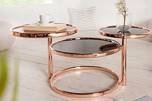 LEBENSwohnART Moderner Flexibler Glas-Couchtisch Mobile Art 155cm Kupfer 3 Ebenen rund Beistelltisch